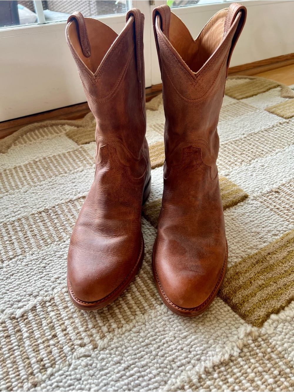 Tecovas Cognac Brown Leather Western Pull-On Boots
